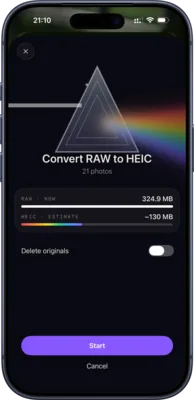 Raw to HEIC app screenshot