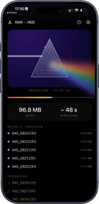 Raw to HEIC app screenshot